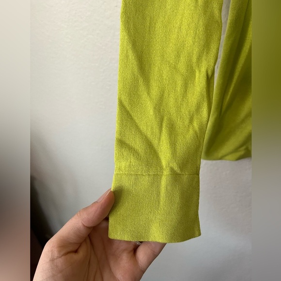 Sak's Fifth Avenue Lemon Lime V Neck Silk & Cashmere Sweater Women's Size S - Picture 5 of 13